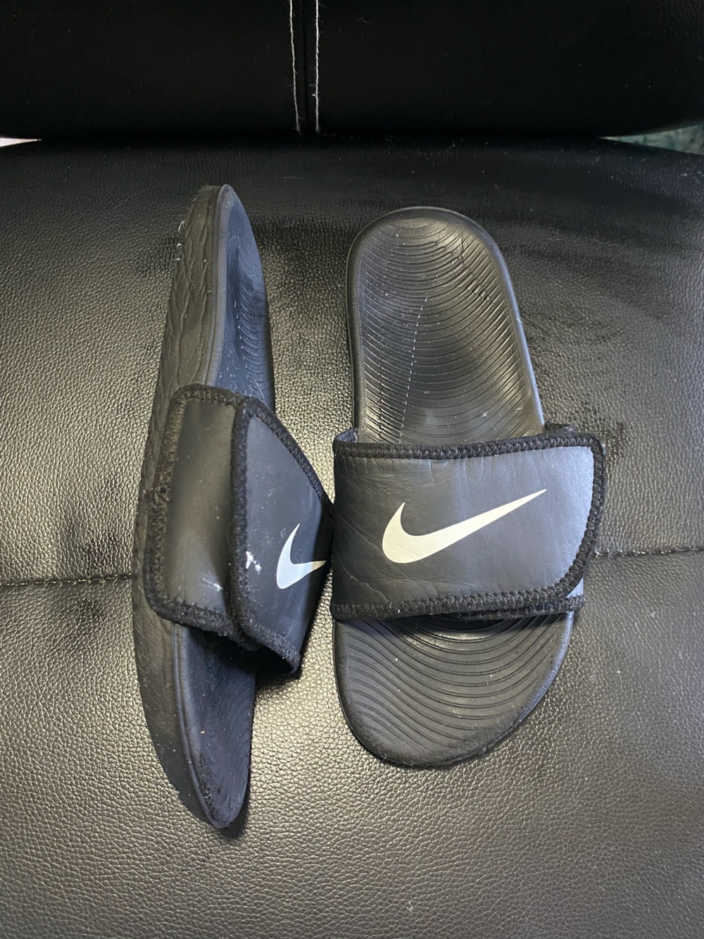 Kids Nike Black Slide Sandals with White Swoosh Size 3Y